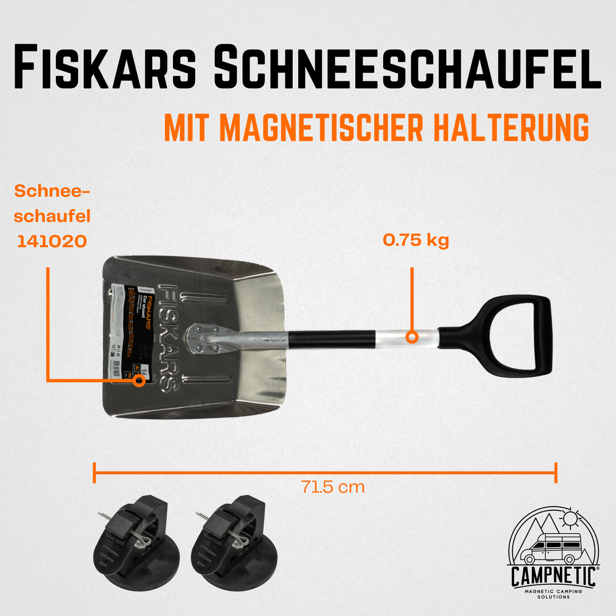 Fiskars Schneeschaufel inkl. magnetischer Halterungen